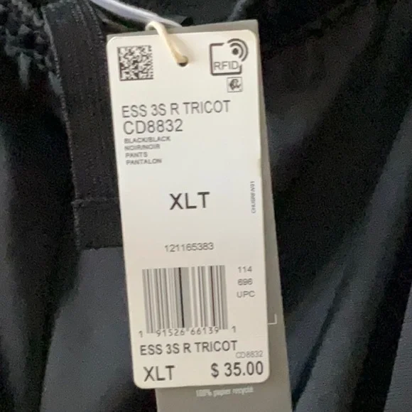 NWT MENS ADIDAS ESS 3S R TRICOT PANT. COLOR IS BLACK WITH BLACK STRIPE. SIZE XLT - Picture 5 of 10